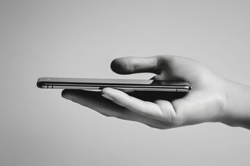 Aufkleber - A hand gently holds a sleek, modern smartphone, showcasing its minimalist design.