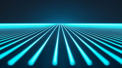 Fototapete - Abstract Futuristic Neon Lines Background Bright Cyan Glowing Stripes Converging at Horizon
