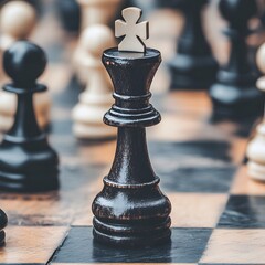 Poster - Classic Chess Game Pieces on a Checkerboard, Strategic Focus
