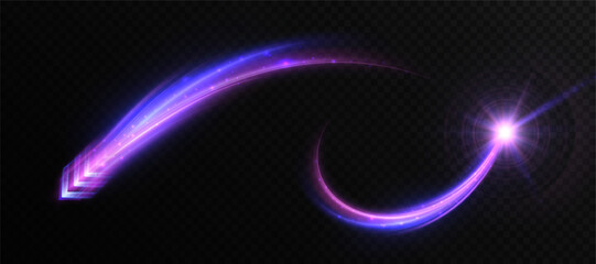 Poster - Bright appearance of neon light trace of arrow with movement of lines and glow. Futuristic design.