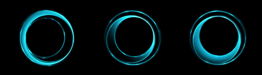 Poster - Abstract neon circles with smooth light transition effects on a dark background. Futuristic design. Vector graphics.