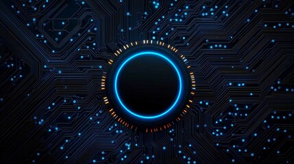 Fototapete - Futuristic Technology Background Abstract Circuit Board with Glowing Circular Interface