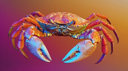 Poster - A detailed, realistic crab illustration with vibrant textures and shades, set against a gradient background. 