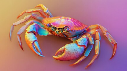 Poster - A detailed, realistic crab illustration with vibrant textures and shades, set against a gradient background. 