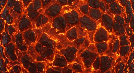 abstract molten rock sphere with glowing cracks surface texture concept