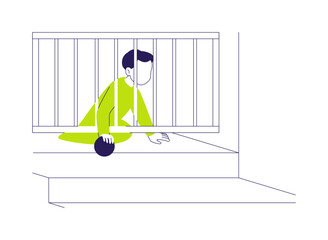 Poster - safety gates installation abstract concept vector illustration.