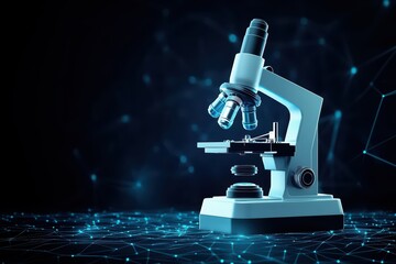 Poster - modern laboratory microscope with digital background