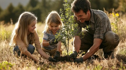 Poster - A family planting a tree together as part of an outdoor activity 