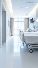 Poster - bright and modern hospital room with bed and window view