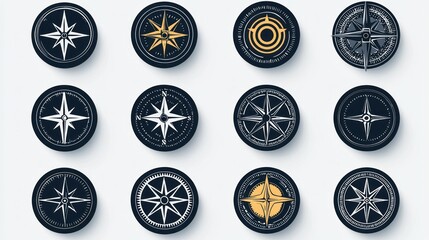 Poster - A modern collection of minimalist compass icons with editable vector strokes. 