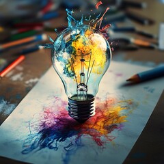 Poster - Colorful Explosion of Creativity within a Light Bulb Concept Art