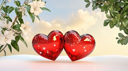 Poster - Vibrant red heart shapes decorating a soft, rosy pink Valentines card.