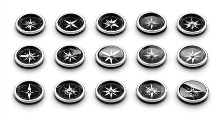 Poster - A set of compass icons in black and white, perfect for maps or navigation tools 