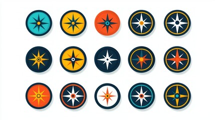 Poster - A set of stylized compass icons in flat design, displayed on a white background. 