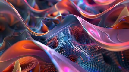 Poster - abstract picture micro light sparkling particle represent data flow vivid flowing wave with high tec