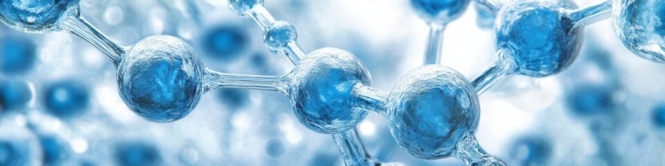 Poster - Close-up of Luminous Blue Molecular Structure with Connected Nodes and Bright Energy Pathways