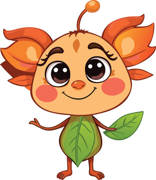 A Friendly Character with Orange Wings and a Leafy Costume