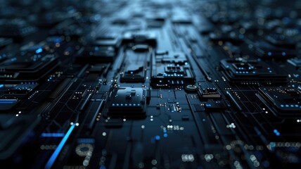 Poster - Abstract futuristic black circuit board with glowing elements. Digital artwork of electric circuit with black color and glowing color.Technology and digital network concept. Motherboard. AIG53.