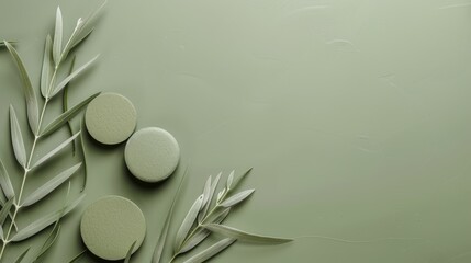 Poster - Abstract waves of flowing fabric in neutral tones. Background image of green leaves growing at green background with blurring background. Modern textile and fabric design concept. Environment. AIG51.