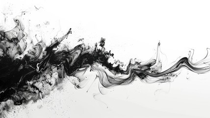 Poster - Abstract black ink swirls on a white background. Digital art for design of black ink chinese brushstroke floating in transparent liquid. Close up black ink splashing and spreading at surface. AIG53.