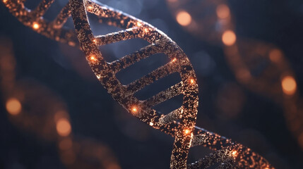 Wall Mural - a double helix of dna shines brightly with glowing dots, showcasing the intricate design of genetic 