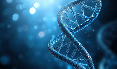Wall Mural - the double helix of dna stands prominently in the foreground, illuminated by a soft blue glow that e