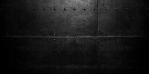 Poster - black metallic wall texture. The surface has a rugged, industrial appearance with rivet details