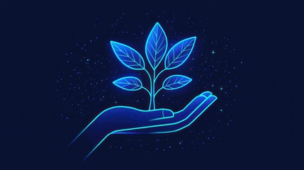 Poster - An editable stroke-style icon featuring a hand holding a tree sapling 