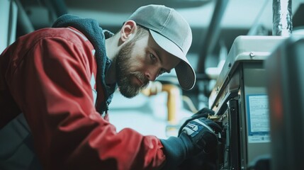 Poster - An HVAC technician performing routine maintenance on a furnace 
