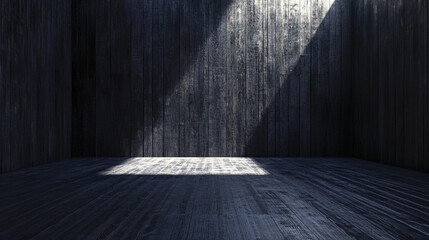 Poster - A dark wooden room with sunlight streaming in creating a light spot on the floor and the wall area