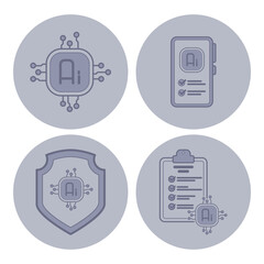 Poster - collection of four line icons representing different aspects of artificial intelligence. technology,
