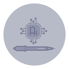 Poster - Icon of artificial intelligence symbol, surrounded by circuit-like lines, accompanied by pen. Creativity and technology fusion concept