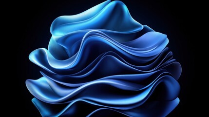 Poster - abstract digital artwork featu luminous blue wave-like form with three-dimensional layered effect on