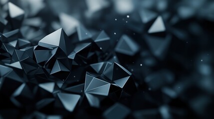 Poster - close-up view of dark metallic multifaceted triangular shapes forming an intricate crystalline struc