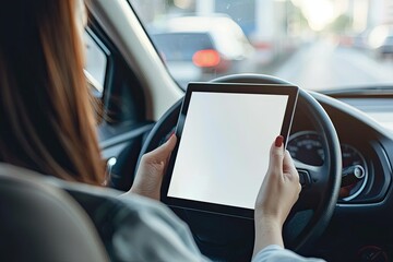 Pixel Perfect Image of Woman Using a Digital Tablet in the Car