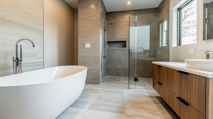 Poster - Modern bathroom fixtures being installed with visible plumbing. 
