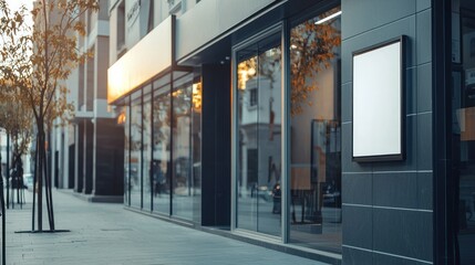 Poster - The exterior of a small business building with modern signage, looking sleek and inviting. 