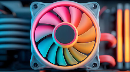 Poster - Close-up Colorful Rgb Computer Fan with Bright Illumination