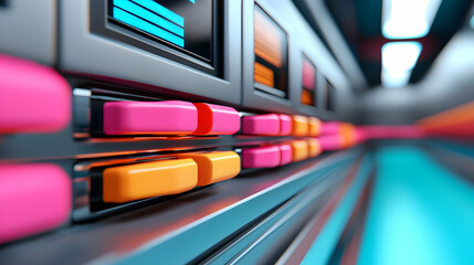 Poster - Close-up of a Modern Control Panel with Pink and Orange Buttons