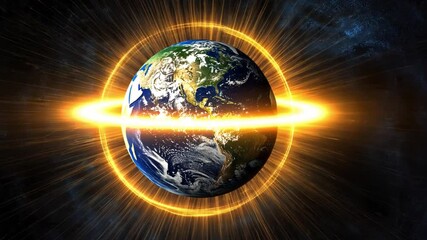 Poster - Earth surrounded by radiant energy, glowing effects, and dynamic lighting, showcasing the beauty of our planet in a captivating cosmic display
