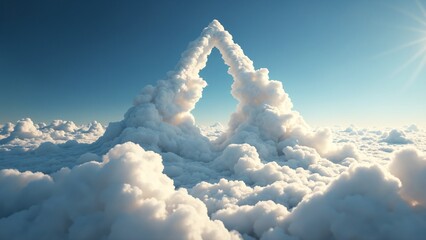 Poster - Surreal Triangle Shape Floating Amidst Soft White Clouds in a Beautiful Sky with Light Blue Hues and Dreamy Atmosphere for Artful Inspiration