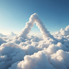 Poster - Surreal Triangle Shape Floating Amidst Soft White Clouds in a Beautiful Sky with Light Blue Hues and Dreamy Atmosphere for Artful Inspiration