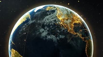 Poster - Stunning Night View of Earth with Illuminated Cities and Bright Connections, Showcasing Global Networks and Technological Advances in Modern Society