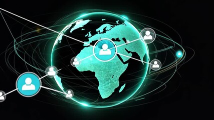 Poster - Global Connectivity with Digital Network and Icons Representing People, Technology, and Communication Across the World in a Futuristic Style