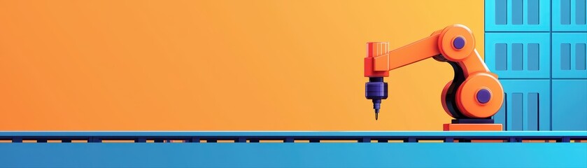 Poster - Industrial robot arm on production line background