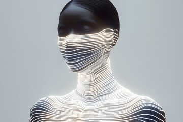 Aufkleber - Cyberpunk Beauty: A mesmerizing portrait of a woman, her features subtly redefined by a digital mask of light, embodying a futuristic aesthetic.