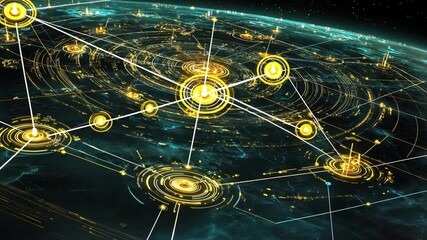 Poster - Futuristic Digital World with Glowing Connections and Data Circles Representing Globalized Communication and Technology Advancement