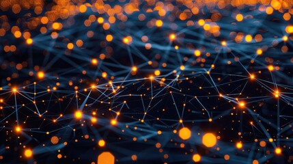 Poster - Visual representation of a wireless mesh network highlighting connectivity between various IoT devices, showcasing a vibrant interplay of lights and data streams.