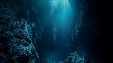 Wall Mural - underwater scene of deep see with darkness and sea landscapes