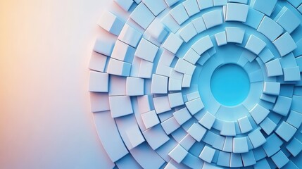 Poster - Abstract 3D Rende of Concentric Circles Made of Light Blue and White Cubes in Technological Design Featu Central Circular Void and Gradient